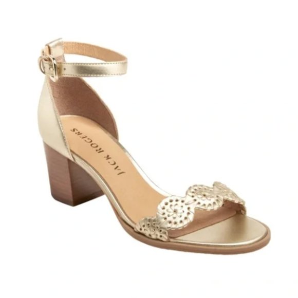 Jack Rogers Lauren ankle Strap Mid Heel Gold size 10 NWT in box - Picture 1 of 11